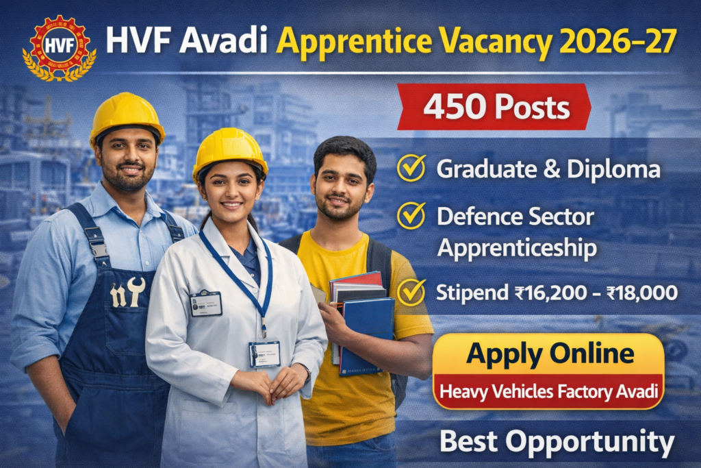 HVF Avadi Apprentice Vacancy 2026-27: 450 Posts | Best Opportunity, Apply Online