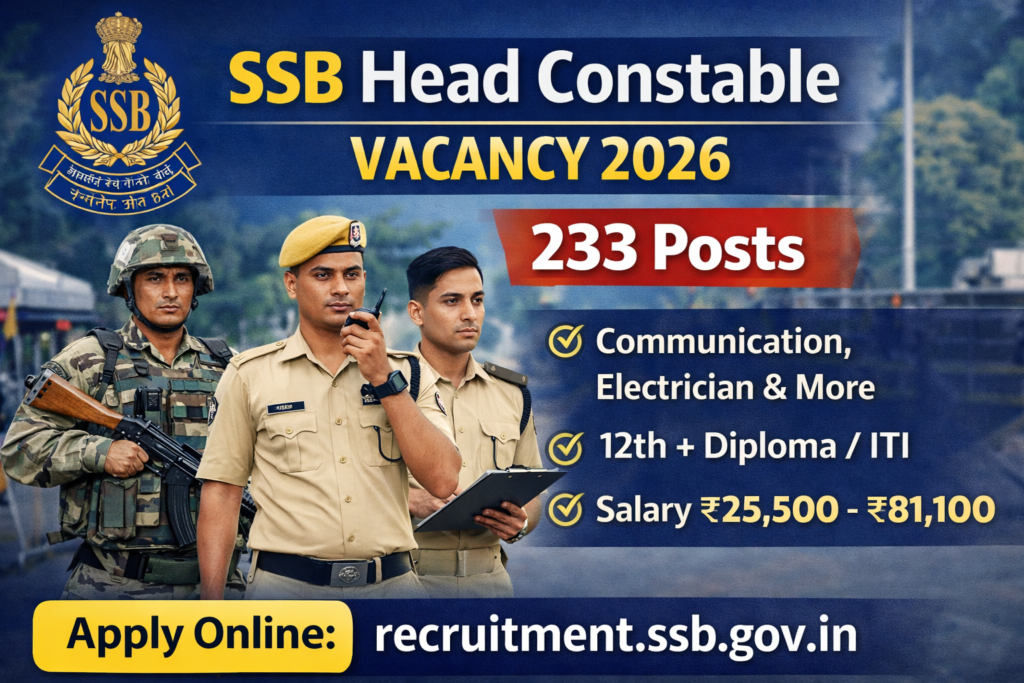 SSB Head Constable Vacancy 2026: 233 Posts, Apply Online, Full Details