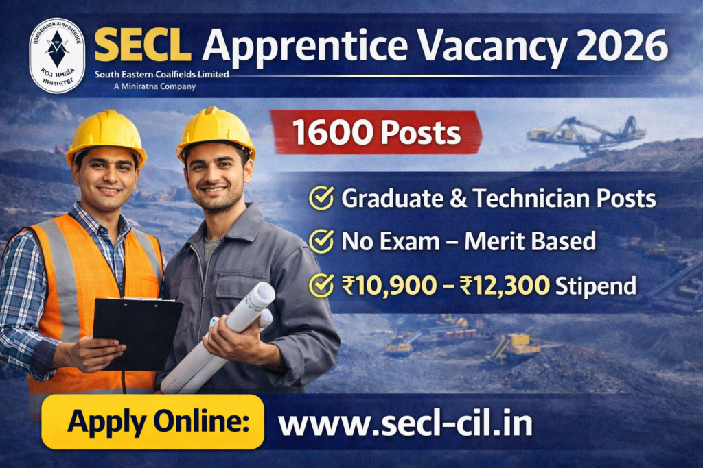 SECL Apprentice Vacancy 2026: 1600 Posts, No Exam, Apply Online