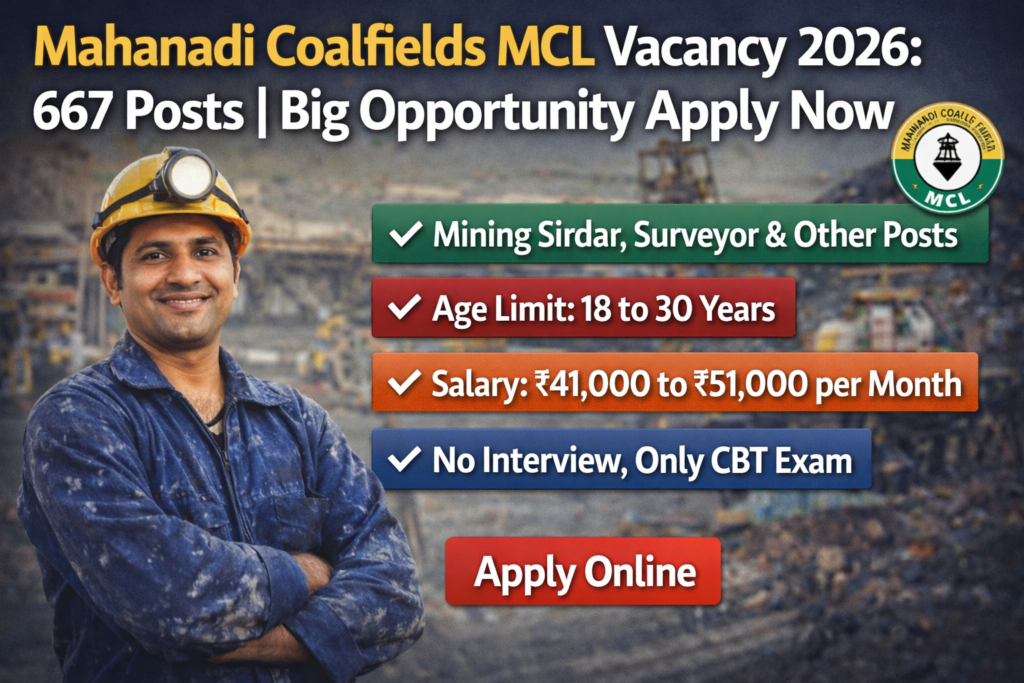 Mahanadi Coalfields MCL Vacancy 2026: Big Job Apply Now