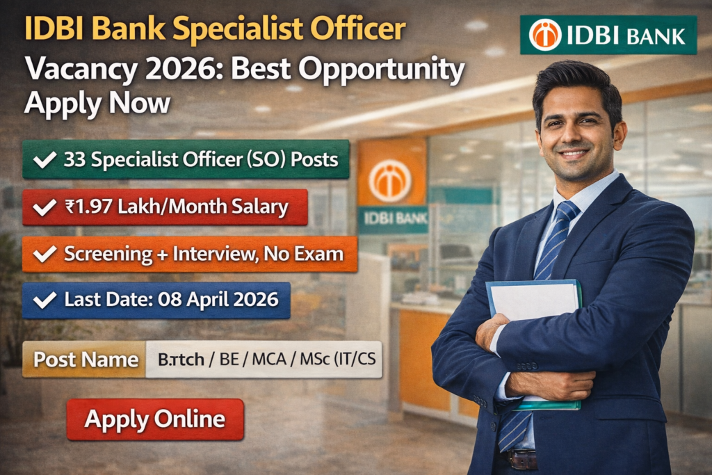 IDBI Bank Specialist Officer Vacancy 2026: Best Job Apply Now
