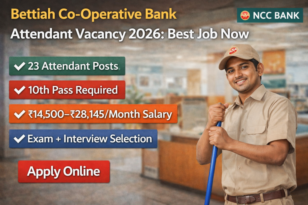 👉 Bettiah Co-Operative Bank Attendant Vacancy 2026: Apply Now Hurry